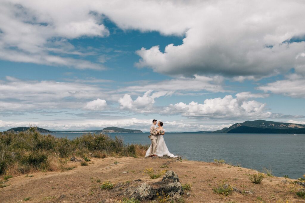 san juan island couple overlooking islands