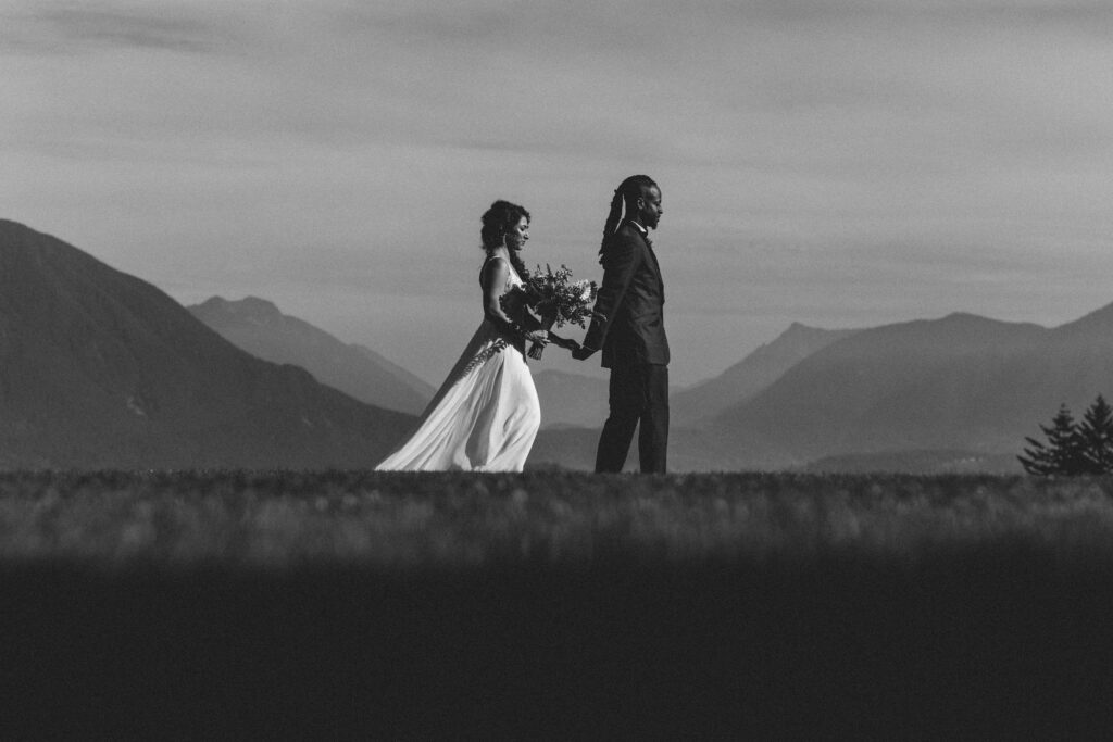 black and white creative wedding photo