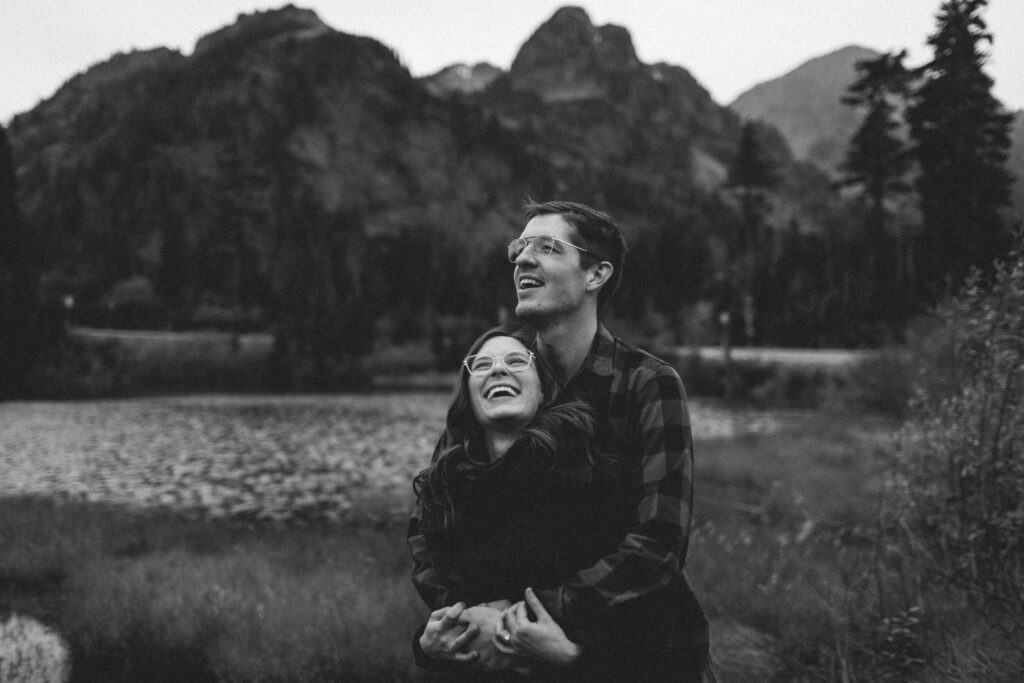 mt baker engagement session in black and white