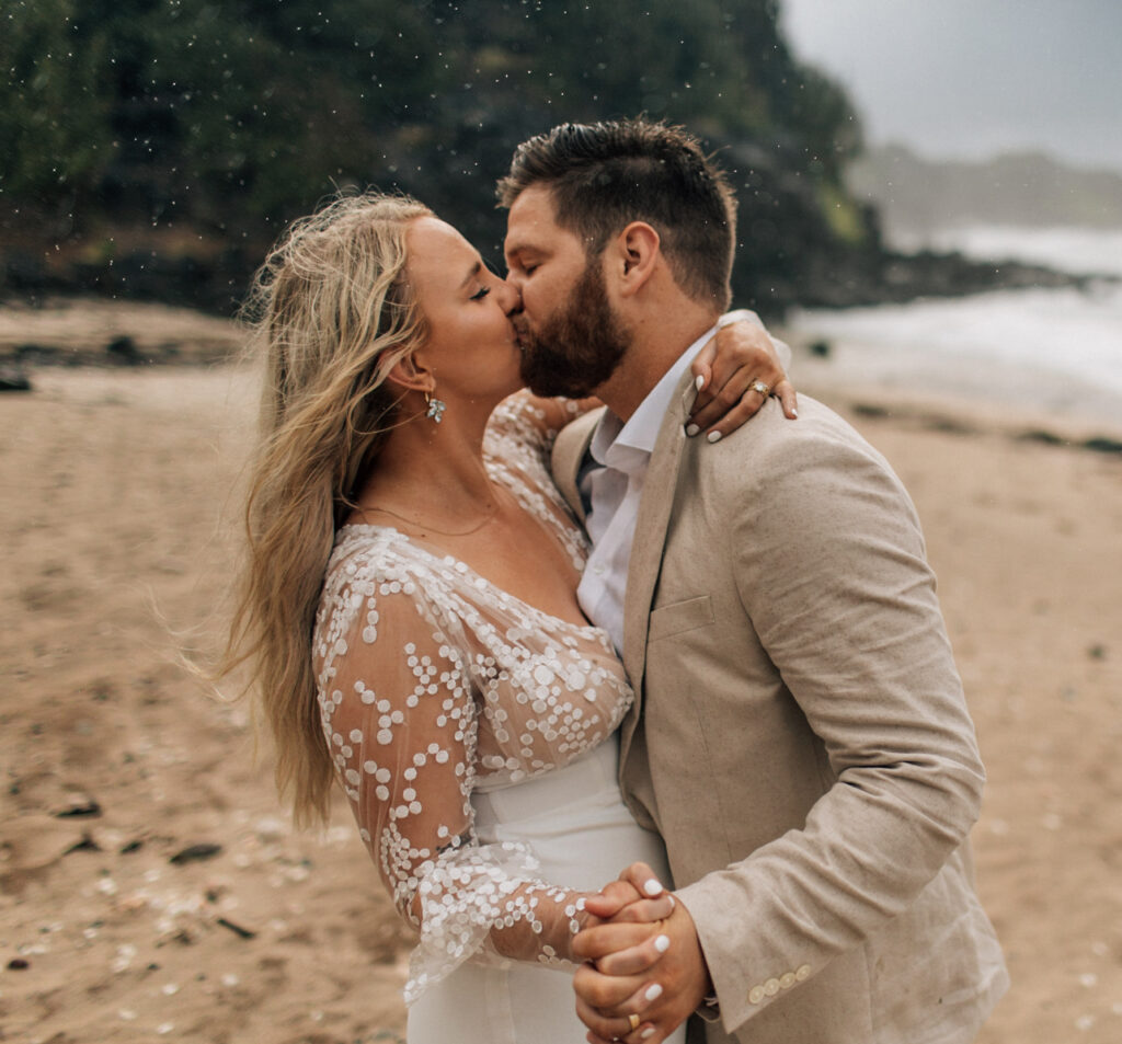 rainy beach wedding in maui