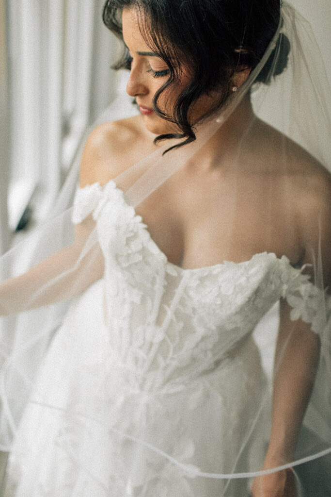 close up of bride at roche harbor